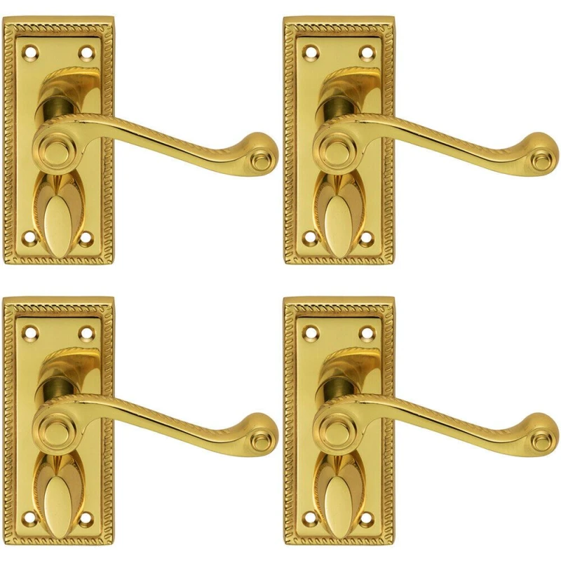 Image of Loops 4x PAIR Reeded Design Scroll Lever on Bathroom Backplate 112 x 48mm Brass Metallics