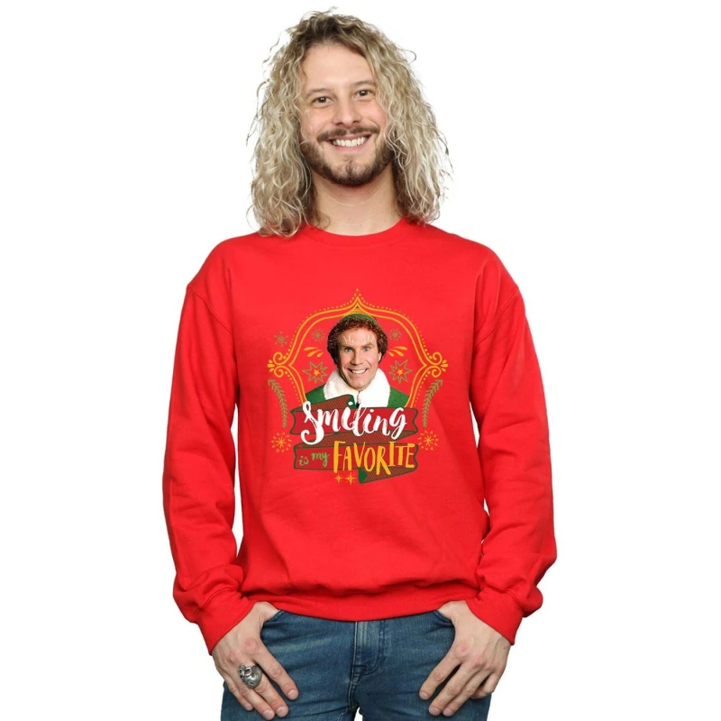 Image of Elf Elf Men Buddy Smiling Sweatshirt in Red Size: Small Red S Male 5057736063309