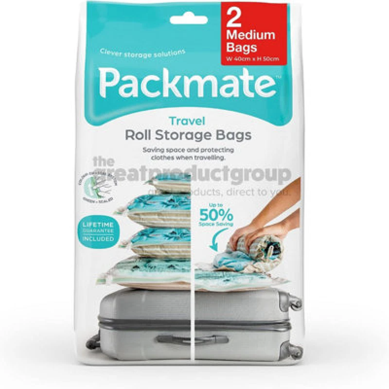 Image of 2Pc Medium Travel Roll Vacuum Storage Bag Set (40X50Cm) By Packmate