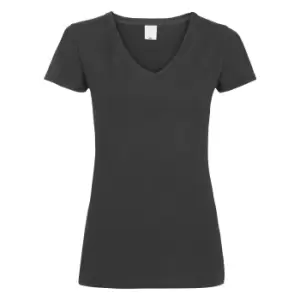 Image of Womens/Ladies Value Fitted V-Neck Short Sleeve Casual T-Shirt (Medium) (Pitch Black)