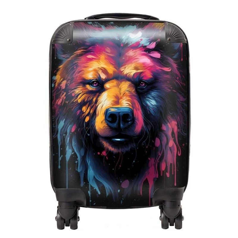Image of Warren Reed - Designer Splashart Bear Face Suitcase in Brown Size: Medium Brown Unisex Medium