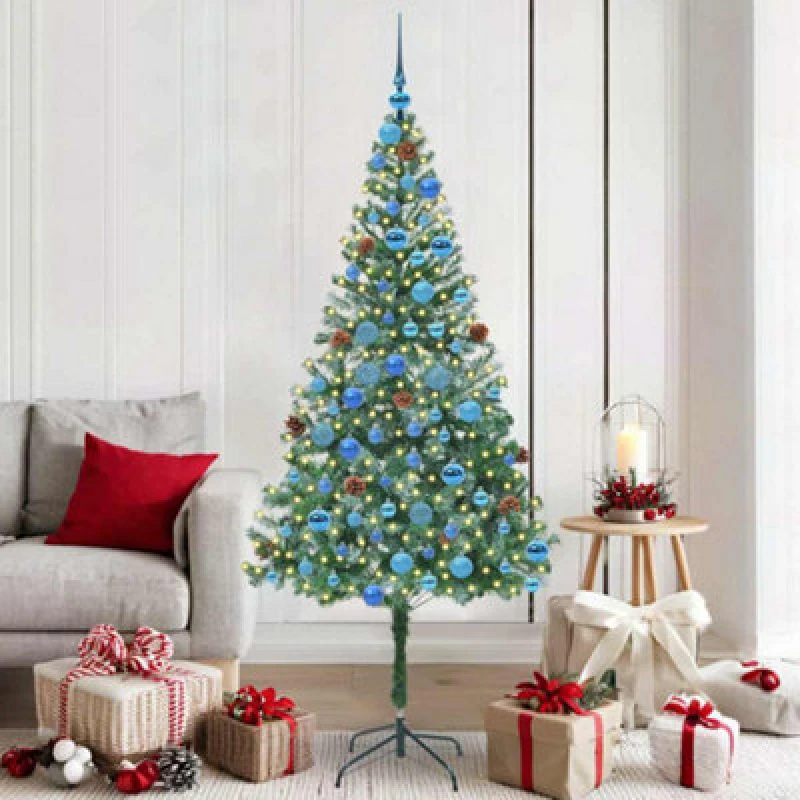 Image of vidaXL Artificial Christmas Tree with Stand, Blue Balls Green 180cm PVC and Steel, Green 3396721