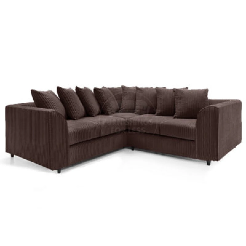 Image of Furnishings For Less UK Ferguson Chocolate 5 Seater Fabric Corner Sofa L Shaped Jumbo Cord - Scatter Back