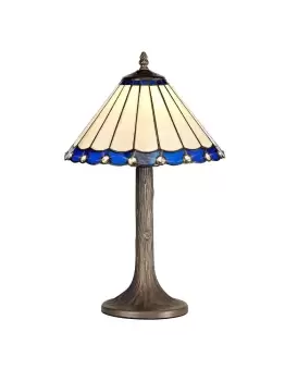 Image of 1 Light Tree Like Table Lamp E27 With 30cm Tiffany Shade, Blue, Crystal, Aged Antique Brass