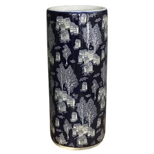 Image of Ceramic Embossed Umbrella Stand, Blue/Natural Village Design
