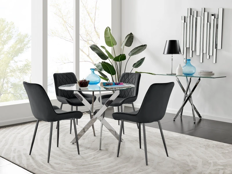 Image of FurnitureboxUK FurnitureboxUK Novara 100cm Round Dining Table and 4 Pesaro Black Leg Chairs Black One Size Unisex 5056542663659