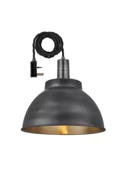 Image of Sleek Dome Pendant, 13 Inch, Pewter & Brass, Pewter Holder