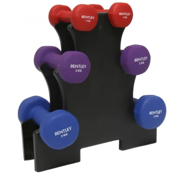 Image of Charles Bentley Neoprene Dumbbell Weights 12KG Set With Stand