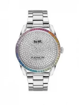 Image of Coach Coach Preston Stainless Steel With Rainbow Crystal Bezel And Pave Dial Watch