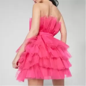 Image of Missguided Bandeau Tulle Ruffle Mini Dress - Pink