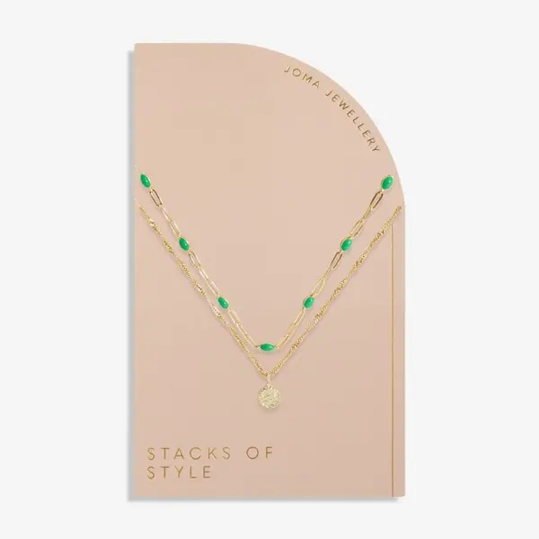 Image of Stacks Of Style Green Enamel Gold 45cm 40cm + 5cm Necklace 7099