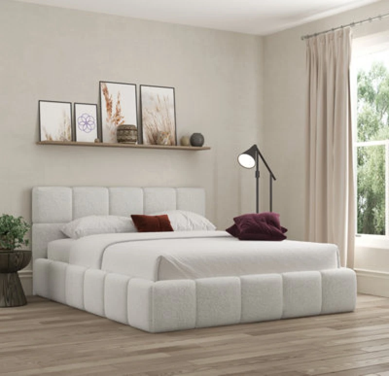Image of Ds Living Ovella Cubed Upholstered Boucle Dove Bed