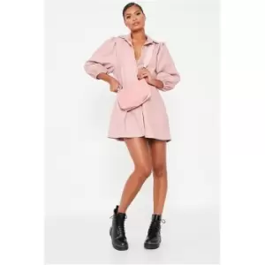 Image of I Saw It First Blush Pink Faux Leather Puff Sleeve Shirt Dress - Pink