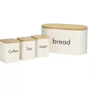 Image of Kitchen Canister Set & Bread Bin in Cream with Bamboo Lids - 4 Piece M&W - Multi