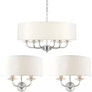 Image of 6 Bulb Ceiling Pendant Lamp & 2x Matching Twin Wall Light Modern Bright Nickel