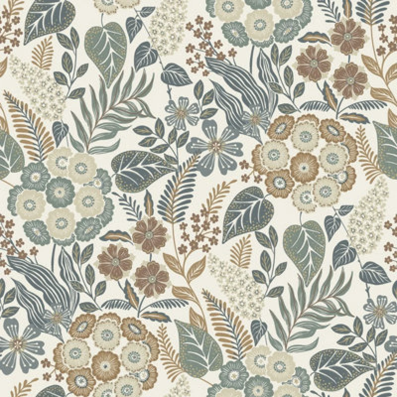 Image of Grandeco Alice Retro Mid Century Floral Textured Wallpaper, Neutral