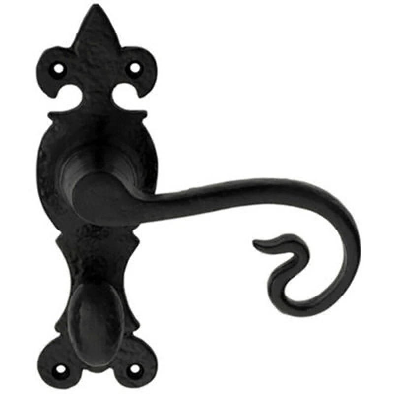 Image of Loops PAIR Forged Curled Lever Handle on Bathroom Backplate 167 x 51mm Black Antique Black