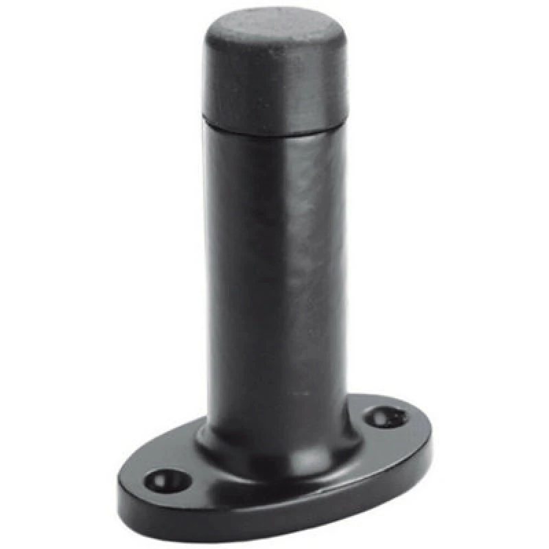 Image of Loops Wall Mounted Doorstop Cylinder on Oval Rose Rubber Tip 75mm Black Antique Black