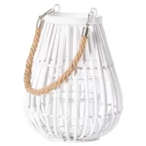 Image of Small Domed White Rattan Lantern With Rope Detail