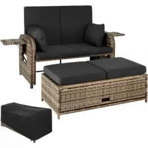 Image of Tectake - Rattan garden set Crete 2 Seats, 1 Stool - 2 seater sofa, garden sofa, recliner sofa - nature - nature