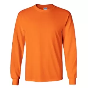 Image of Gildan Mens Plain Crew Neck Ultra Cotton Long Sleeve T-Shirt (S) (Safety Orange)