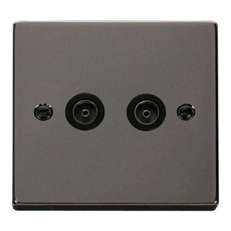 Image of SE Home Black Nickel 2 Gang Twin Coaxial TV Socket Black
