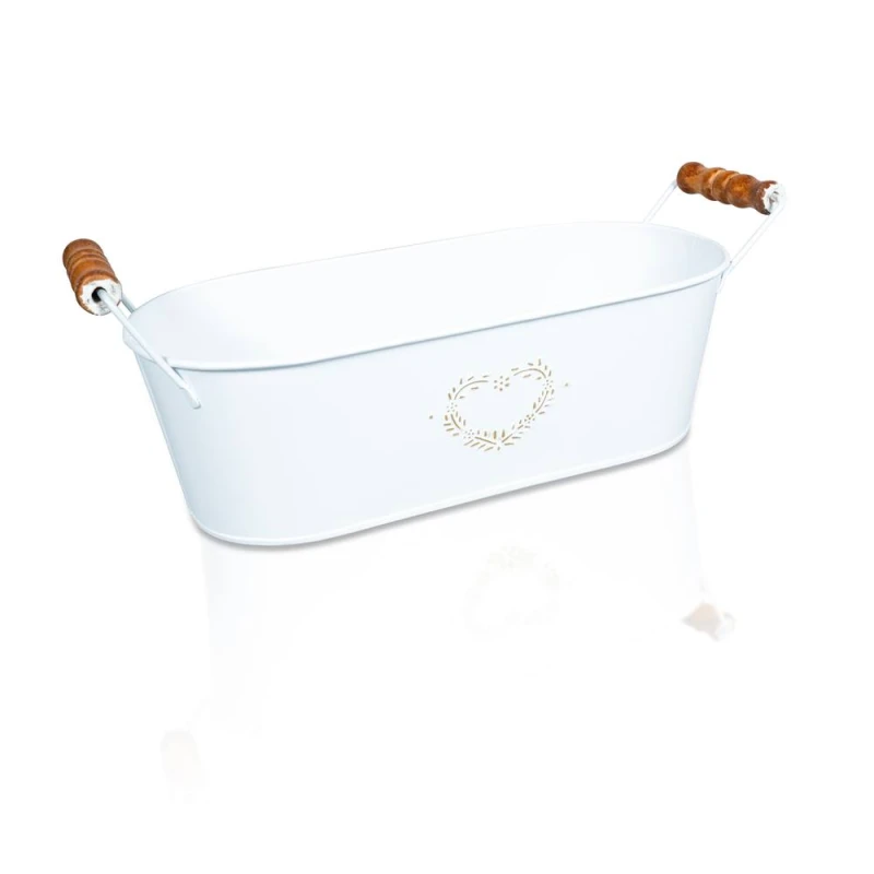 Image of St Helens Oval Metal Planter With Handles White White Unisex