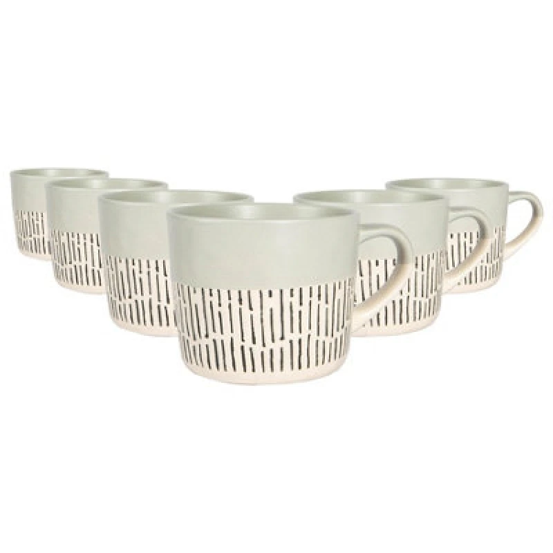 Image of Nicola Spring Ceramic Dipped Dash Coffee Mugs - 475Ml - Grey - Pack Of 6