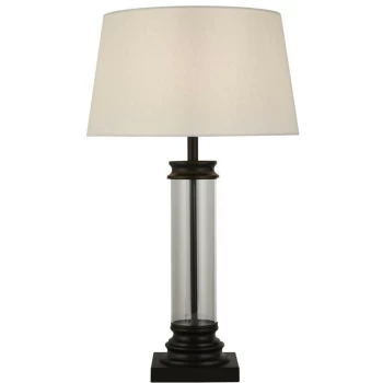 Image of Searchlight Pedestal Table Lamp Glass Column & Black, White Shade