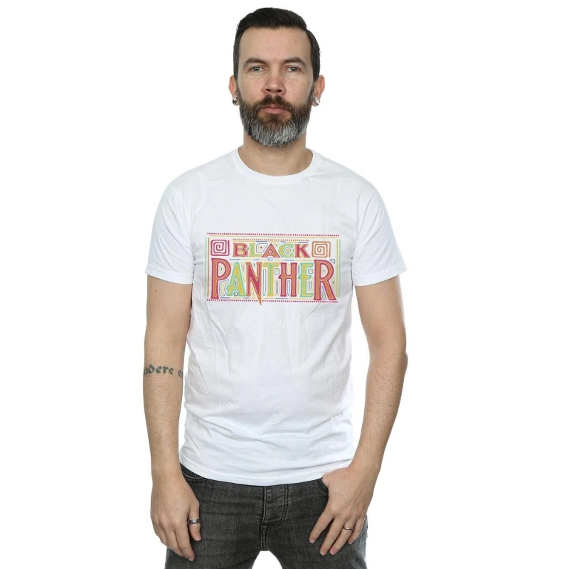 Image of Marvel Marvel Men Black Panther Tribal Logo T-Shirt in White Size: Small White S Male 5057736552896