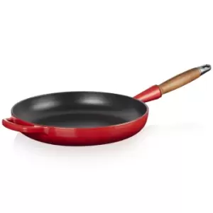 Image of Le Creuset 28cm Cast Iron Frying Pan With Wooden Handle Cerise