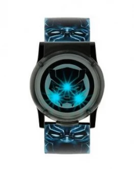 Image of Disney Black Panther Blue And Black Light Up Dial Printed Strap Kids Watch