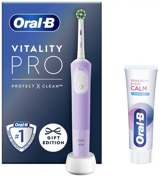 Image of Oral-B Vitality Pro Purple Electric Toothbrush & Toothpaste 75ml