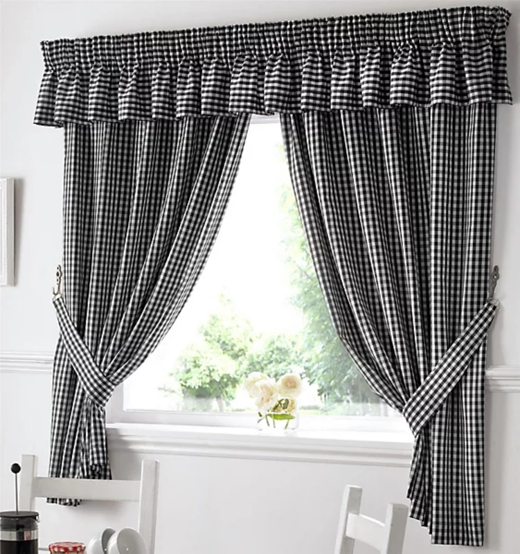 Image of Alan Symonds - Gingham Kitchen Curtains Black 46 x 42' 12399329