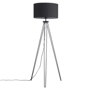 Image of Aero Hairpin Black Tripod Floor Lamp with XL Black Reni Shade