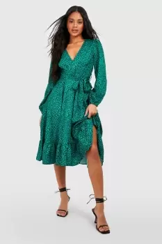 Image of Animal Ruffle Wrap Midi Dress