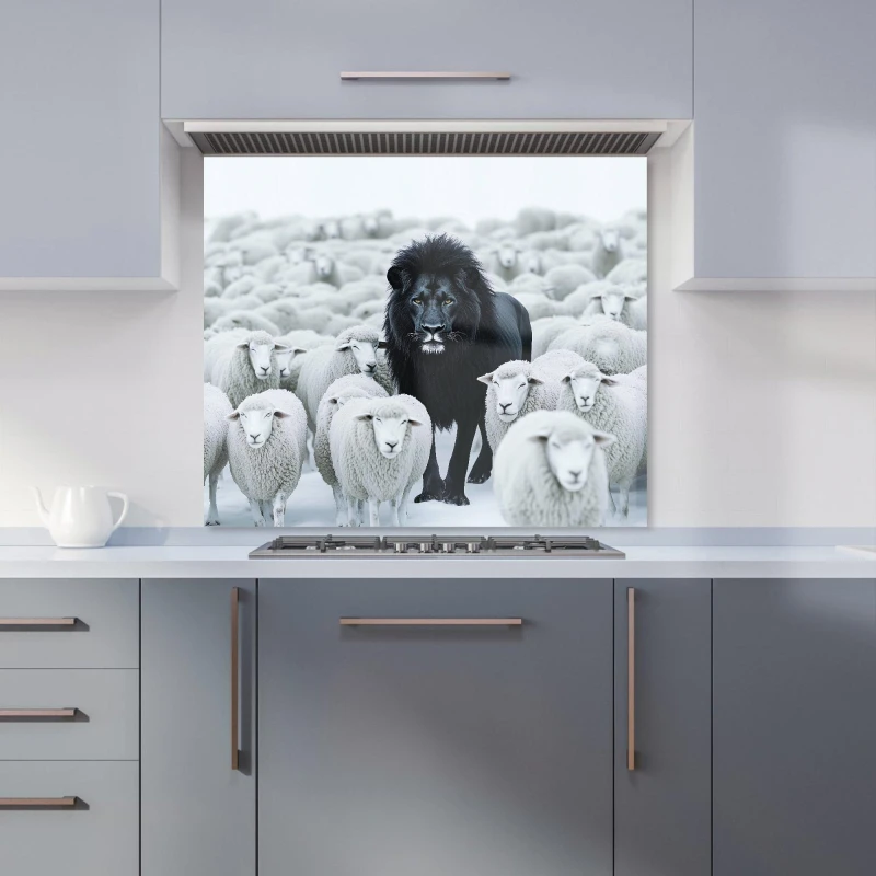Image of Warren Reed - Designer Lion Amidst the Flock Kitchen Splashback Size: 700mm x 650mm Multicolor Unisex 700mm x 650mm