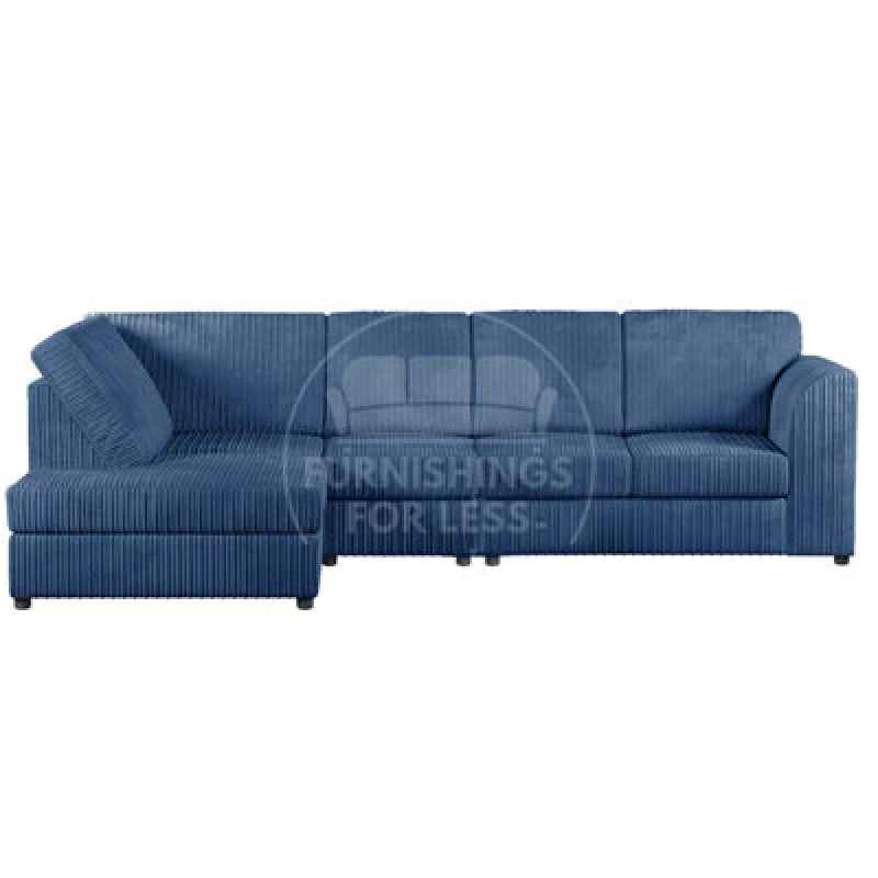 Image of Furnishings For Less UK Luxor Marine Blue Jumbo Cord Large 5 Seater Corner Sofa Long Left Hand Facing - Full Back