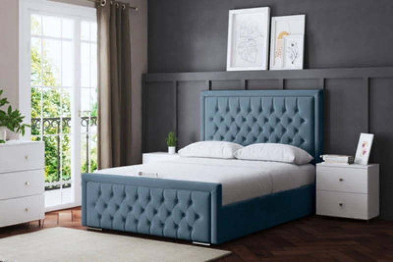 Image of DS LIVING Allegra Blue Upholstered Bed Double AM_HILTON_DBL_BLU