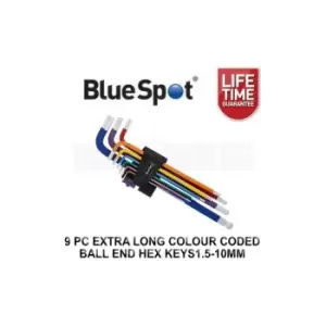 Image of Blue Spot Tools 9 Pce Extra Long Colour Coded Ball End Hex Key Set (1.5-10mm)