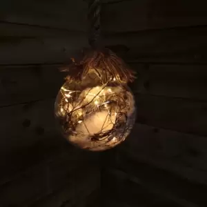 Image of 20cm LED Battery Operated Hanging Glass Ball Christmas Decoration in Warm White