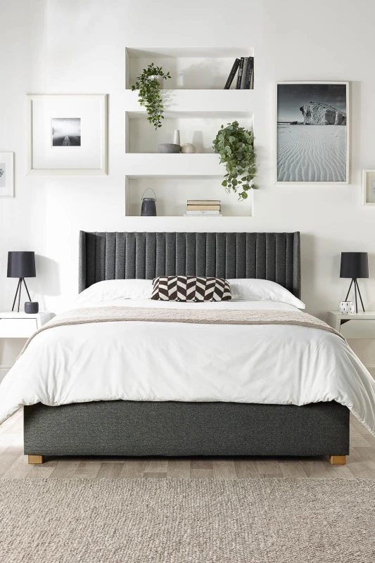 Image of Catherine Lansfield CL Soho Twill Double Ottoman Bedframe - Charcoal