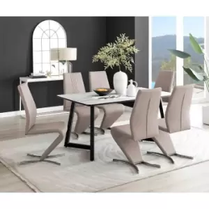 Image of Furniture Box Carson White Marble Effect Dining Table and 6 Cappuccino Willow Chairs