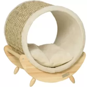 Image of Pawhut - Raised Kitten Bed Pet Shelter w/ Scratcher Cushion, Beige