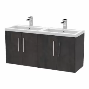 Image of Hudson Reed Juno Wall Hung 4-Door Vanity Unit with Double Polymarble Basin 1200mm Wide - Metallic Slate
