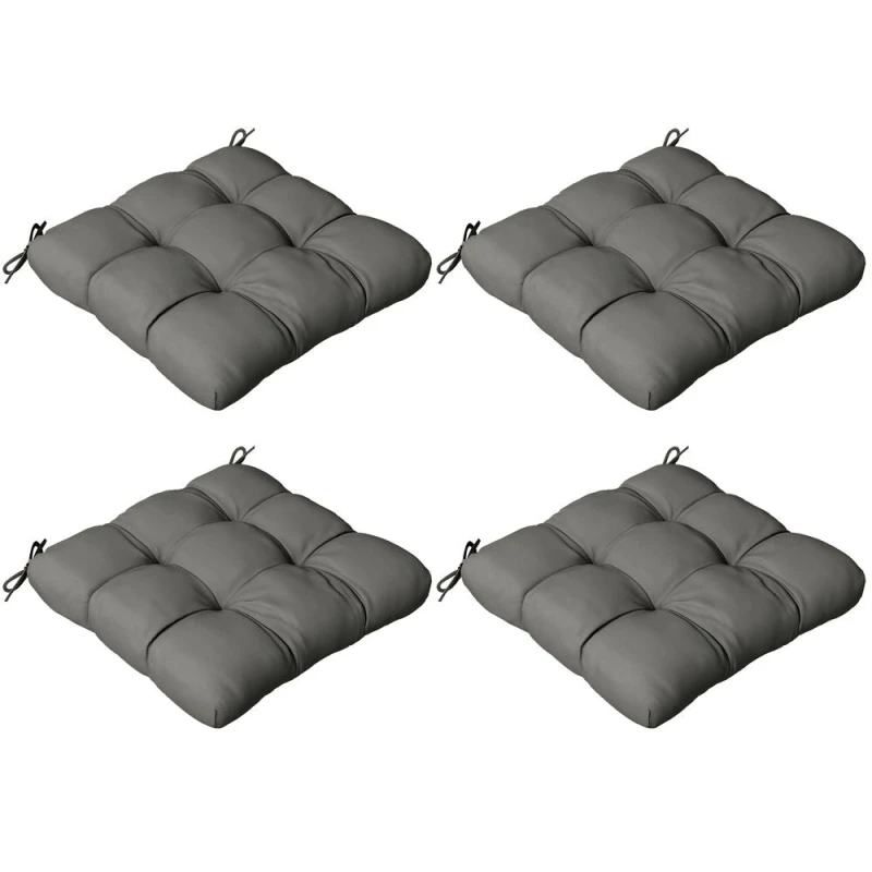 Image of Outsunny Outsunny - Set of 4 Outdoor Seat Cushions Water Repellent Seat Pads with Ties Grey 84G-190V70CG