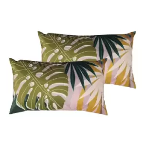 Image of Leafy Rectangular Outdoor Twin Pack Cushion Blush