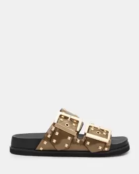 Image of AllSaints Sian Metallic Leather Studded Sandals