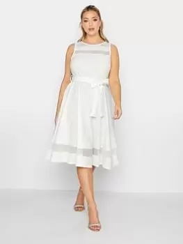 Image of Yours Mesh Panel Skater Dress - White, Size 18, Women