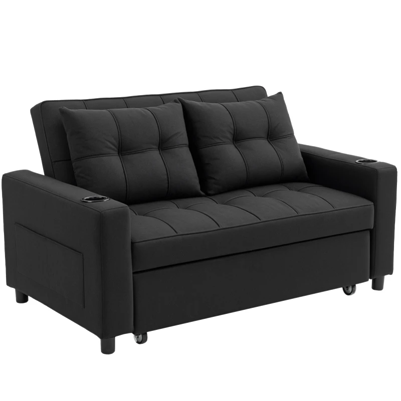 Image of HOMCOM 2 Seater Pull Out Sofa Bed with Pockets for Living Room Black 83B-048V70BK